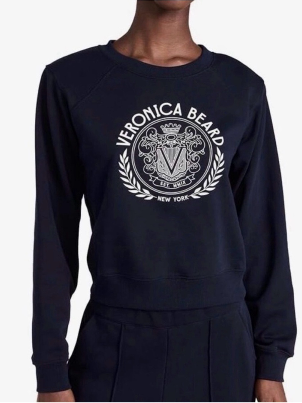 Veronica Beard Navy Beaumont Logo Crewneck Terry Sweatshirt XS